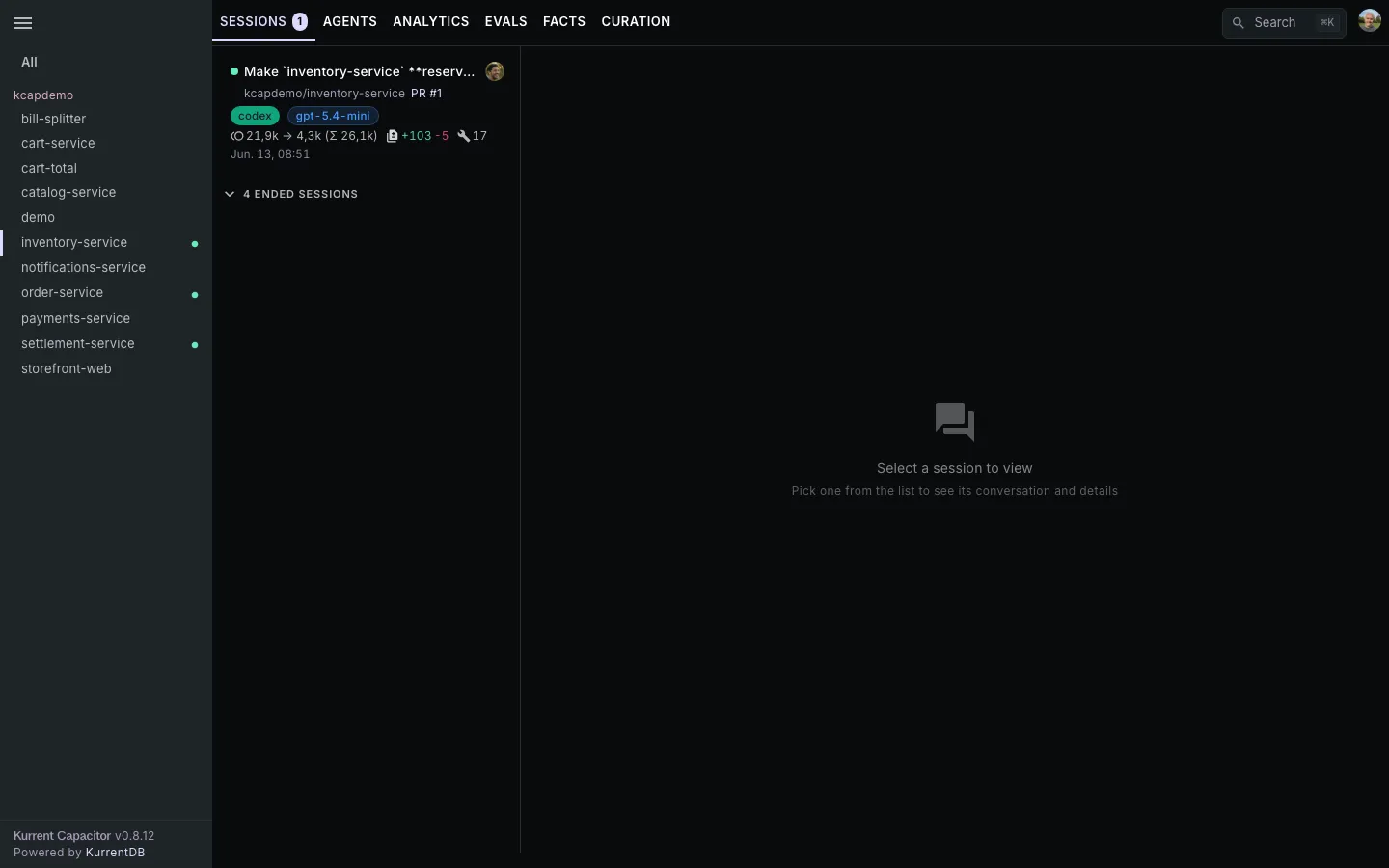 Dashboard with a repo selected and repo-scoped tabs visible.