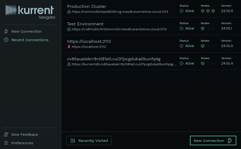 Kurrent Navigator Dashboard