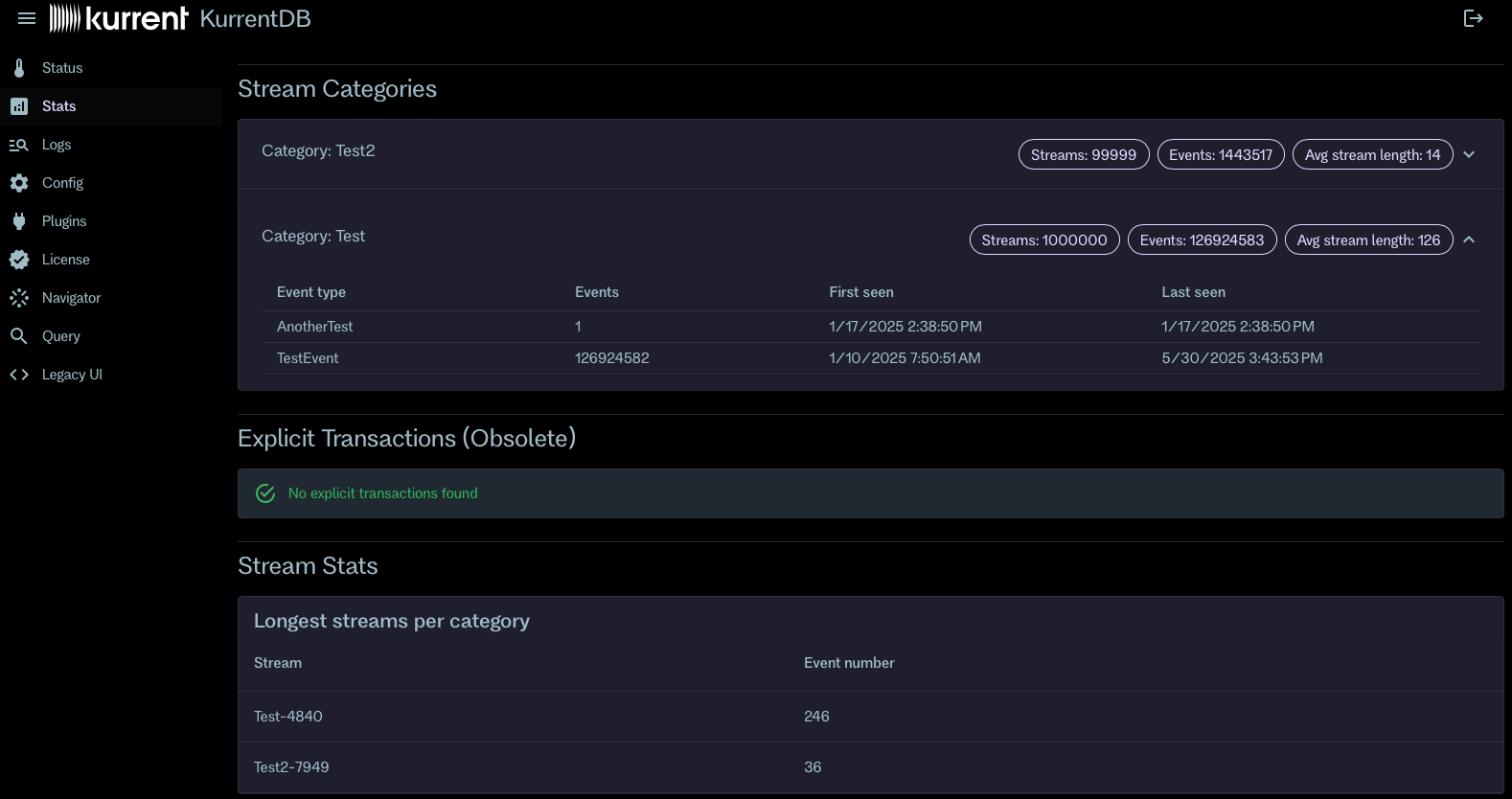 Database Stats Page